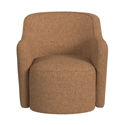 Benjara Kopi Swivel Accent Club Chair, Light Tan Brown Boucle, Curved Backrest