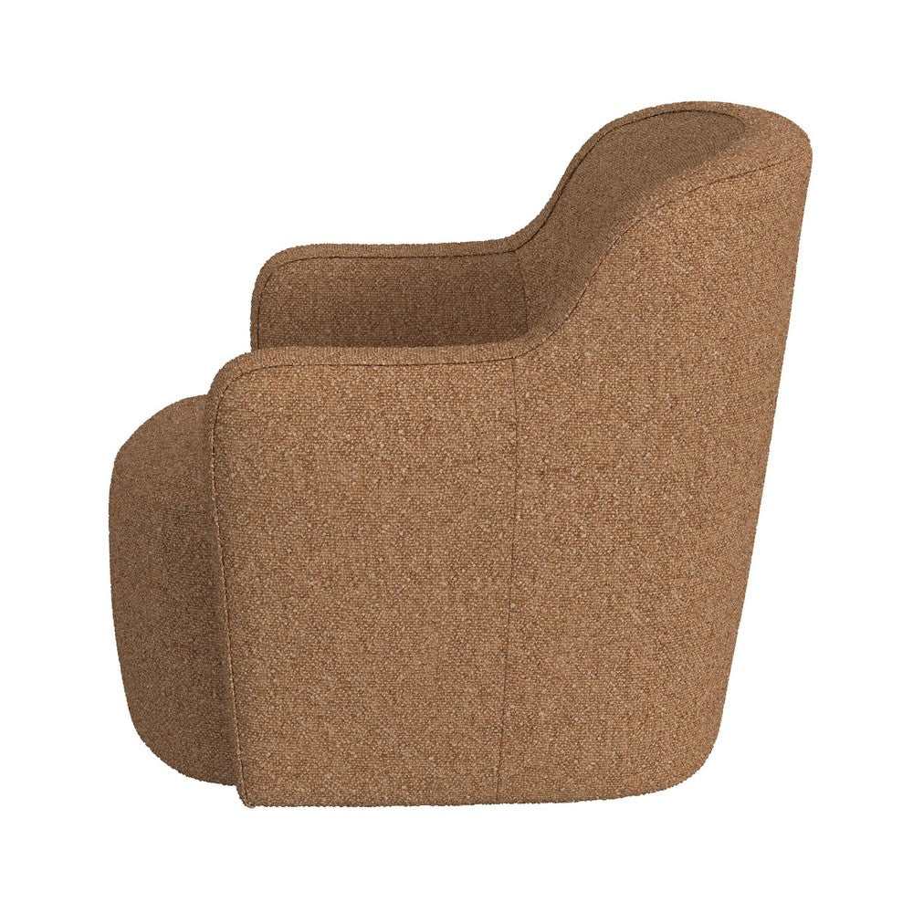Benjara Kopi Swivel Accent Club Chair, Light Tan Brown Boucle, Curved Backrest