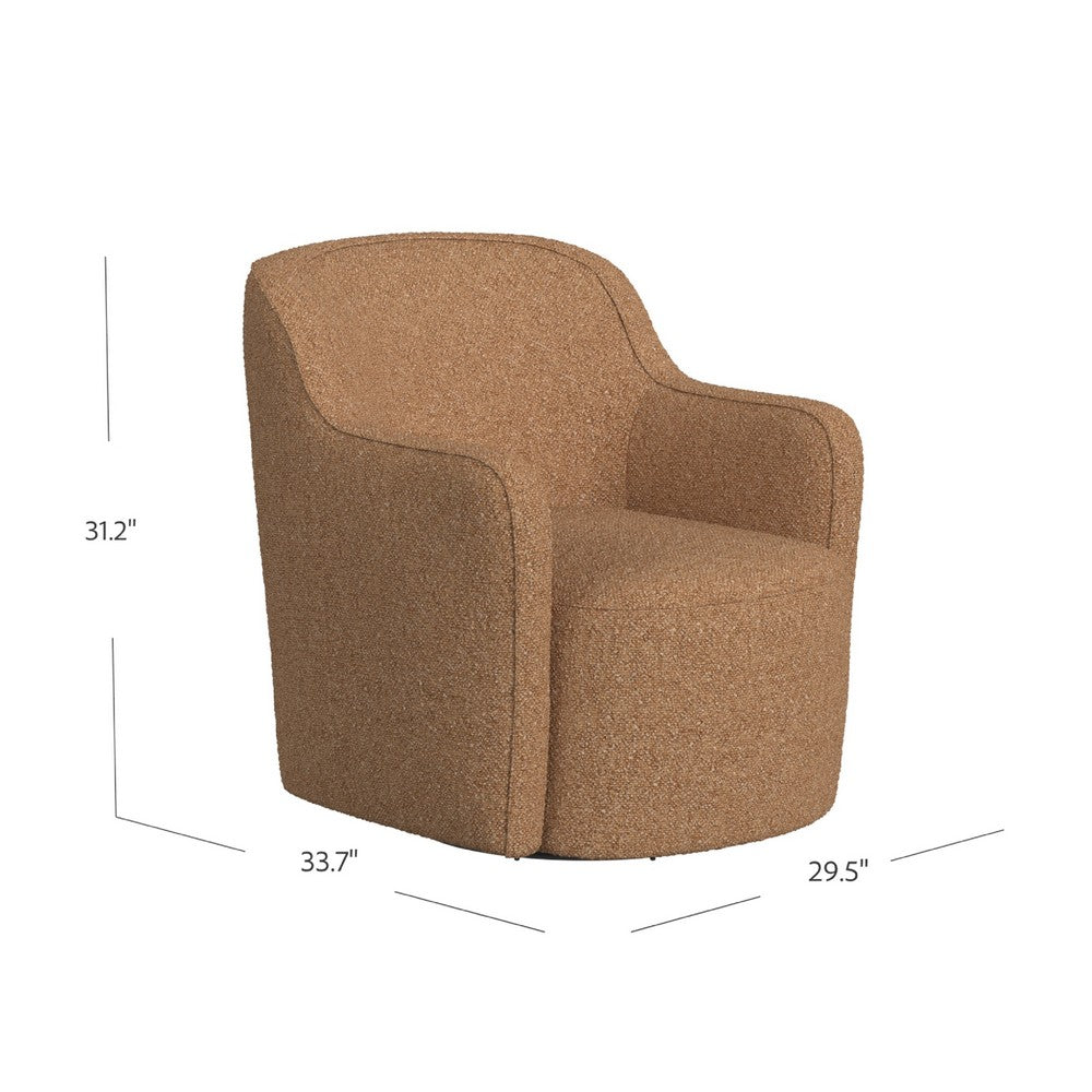 Benjara Kopi Swivel Accent Club Chair, Light Tan Brown Boucle, Curved Backrest