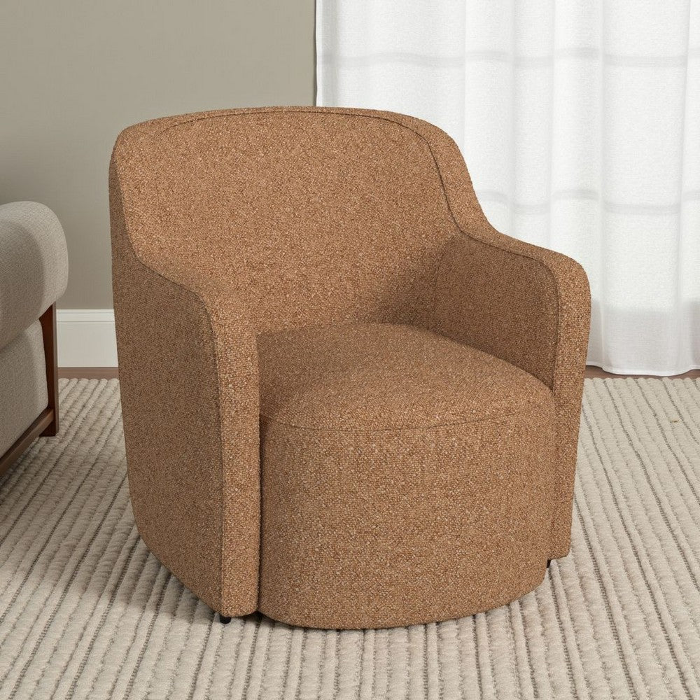 Benjara Kopi Swivel Accent Club Chair, Light Tan Brown Boucle, Curved Backrest