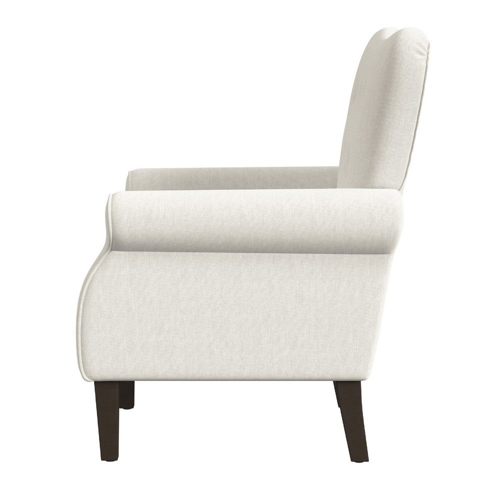 Benjara Mowo Accent Armchair, Classic Button Tufted Back, White Woven Fabric