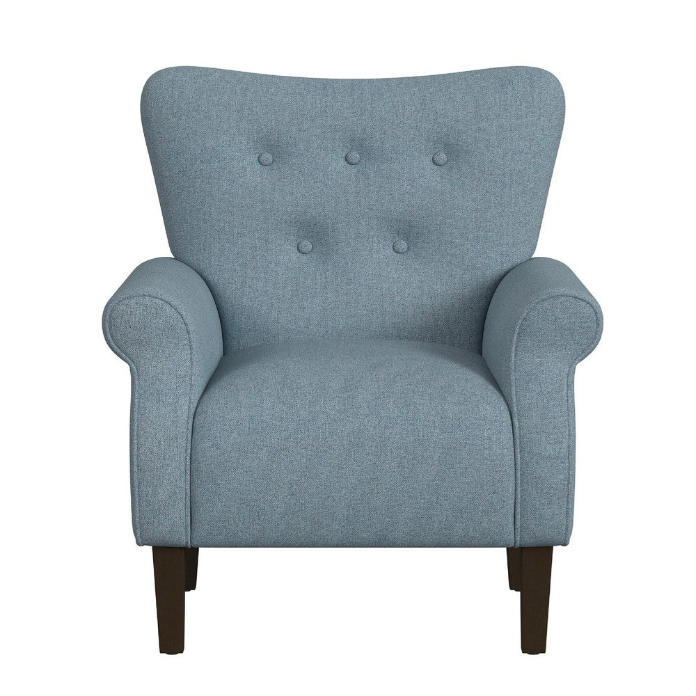 Benjara Mowo Accent Armchair, Classic Button Tufted Back, Blue Woven Fabric
