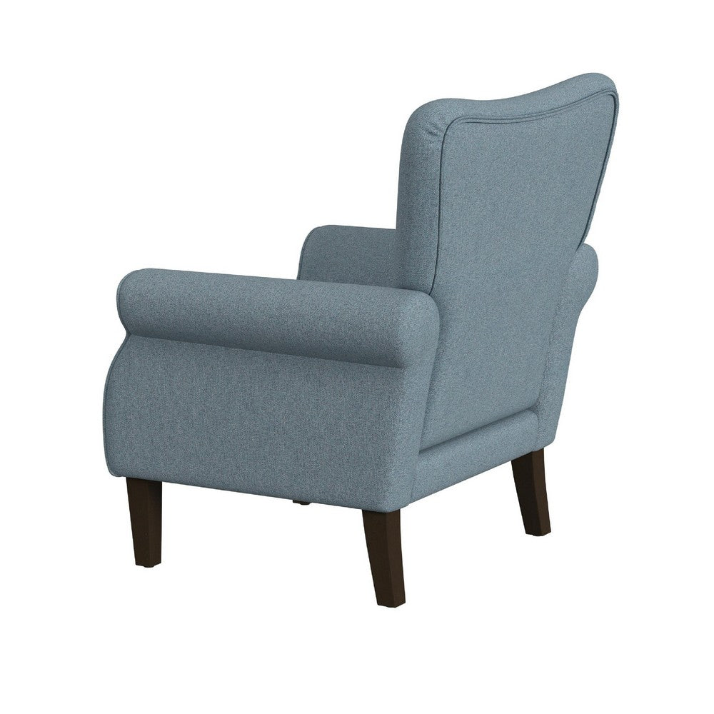 Benjara Mowo Accent Armchair, Classic Button Tufted Back, Blue Woven Fabric