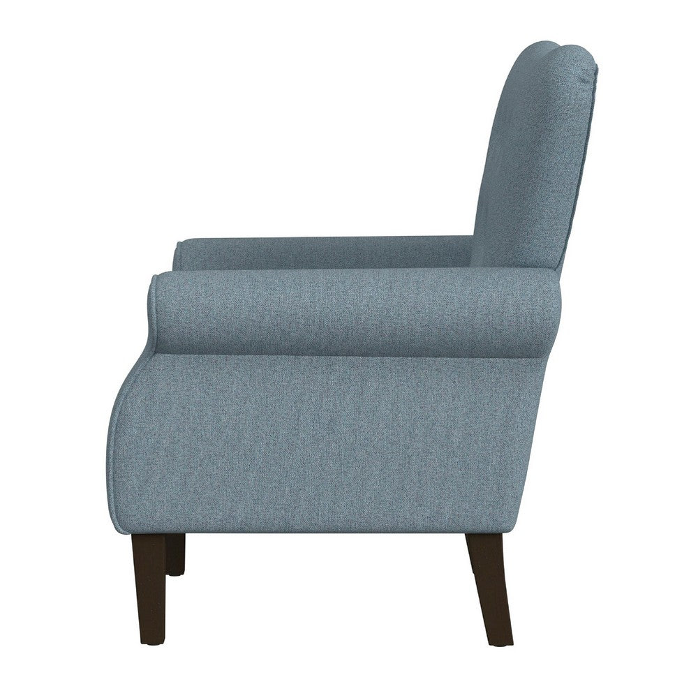 Benjara Mowo Accent Armchair, Classic Button Tufted Back, Blue Woven Fabric