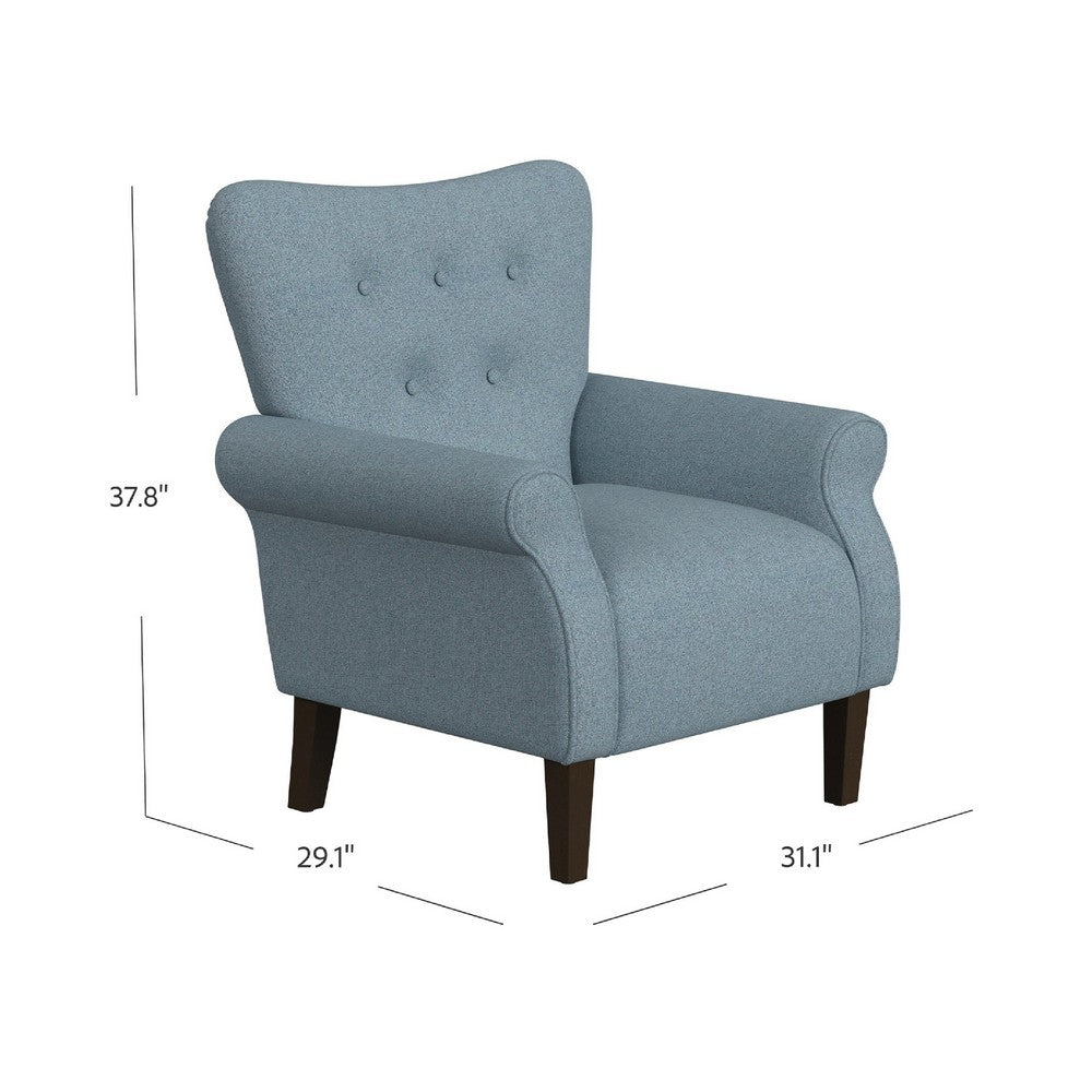 Benjara Mowo Accent Armchair, Classic Button Tufted Back, Blue Woven Fabric
