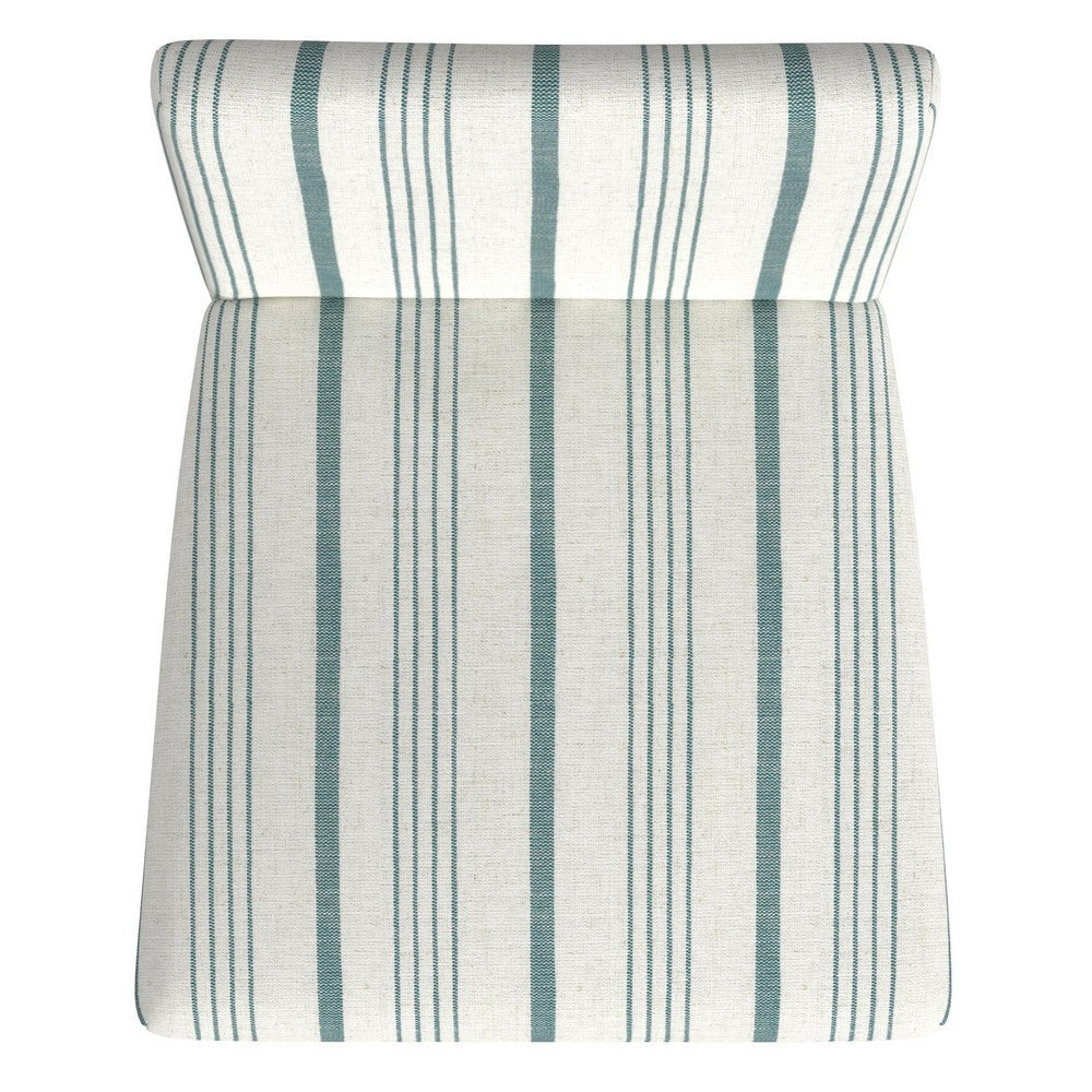 Benjara Pior Counter Stool Chair, Blue And White Stripe, Brown Wood Legs