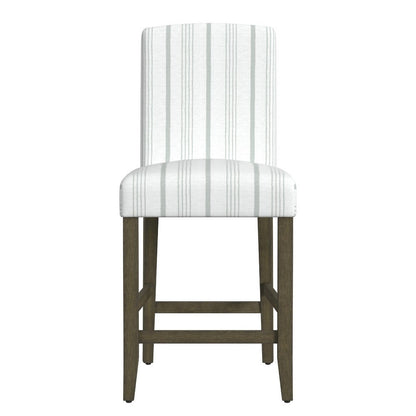 Benjara Pior Counter Stool Chair, Dove Gray And White Stripe, Brown Wood Legs