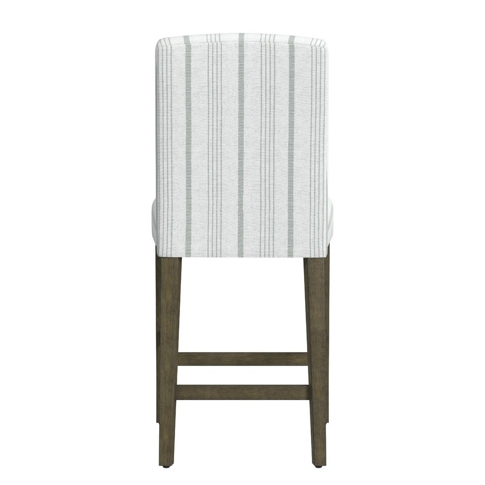 Benjara Pior Counter Stool Chair, Dove Gray And White Stripe, Brown Wood Legs