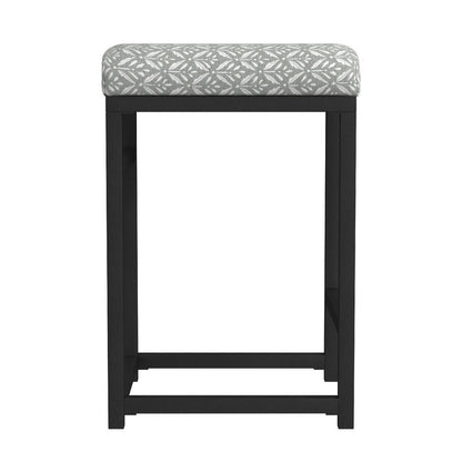 Benjara Toko Backless Counter Stool, Floral Gray Polyester, Black Metal