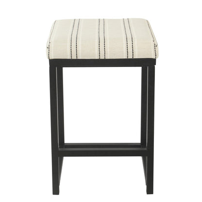 Benjara Toko Backless Counter Stool, White Striped Polyester, Industrial Black