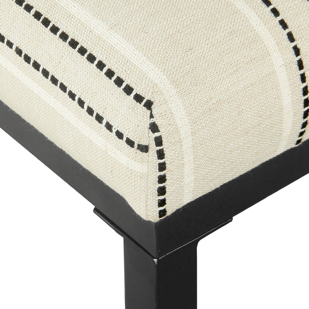 Benjara Toko Backless Counter Stool, White Striped Polyester, Industrial Black