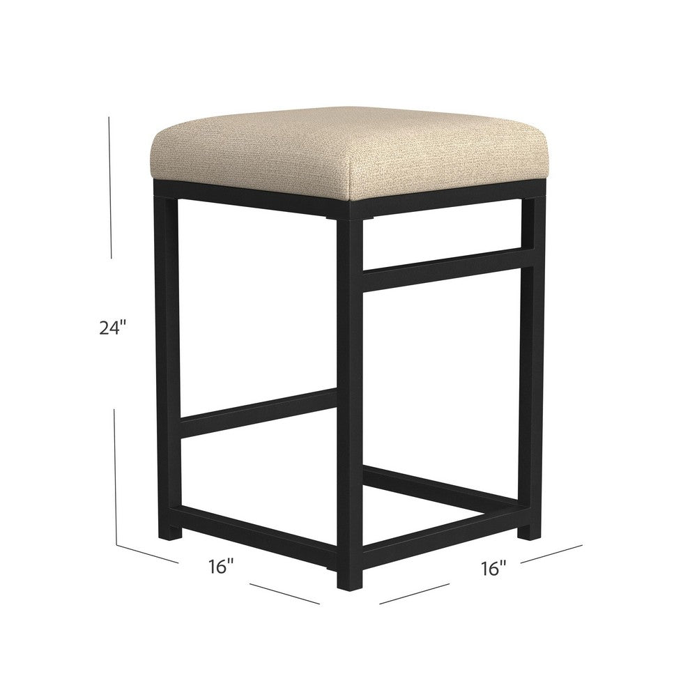 Benjara Toko Backless Counter Height Stool, Brown Polyester Industrial Black