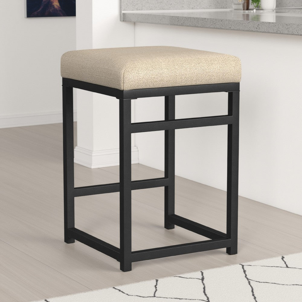 Benjara Toko Backless Counter Height Stool, Brown Polyester Industrial Black