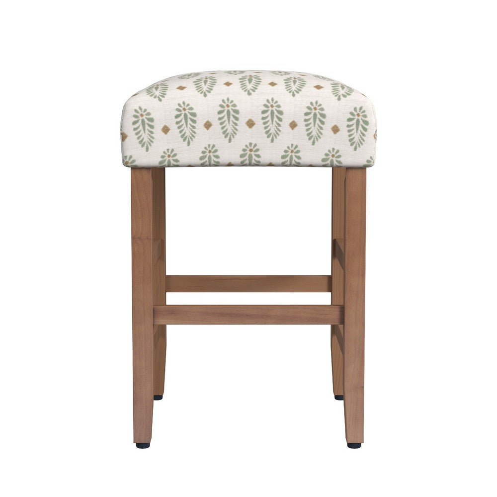 Benjara Mola Backless Counter Height Stool, Honey Brown And White Medallion