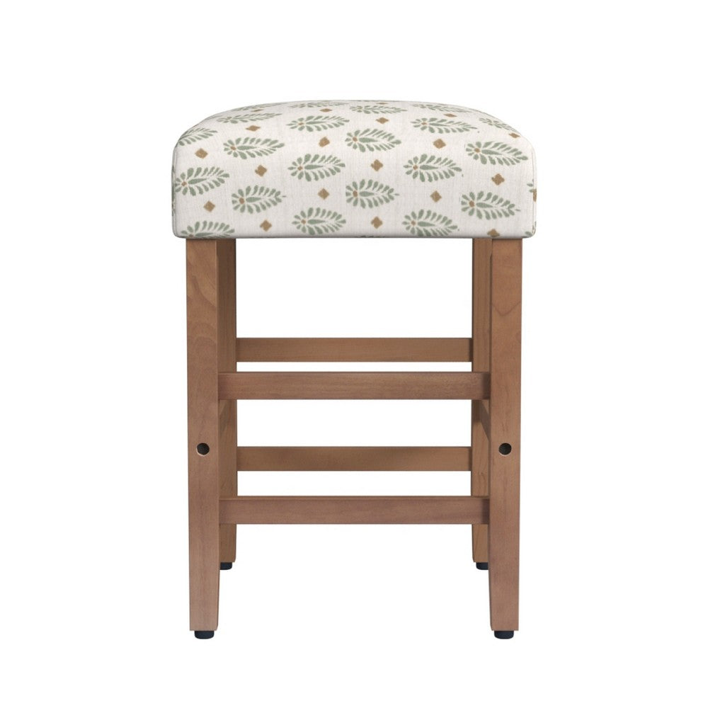 Benjara Mola Backless Counter Height Stool, Honey Brown And White Medallion