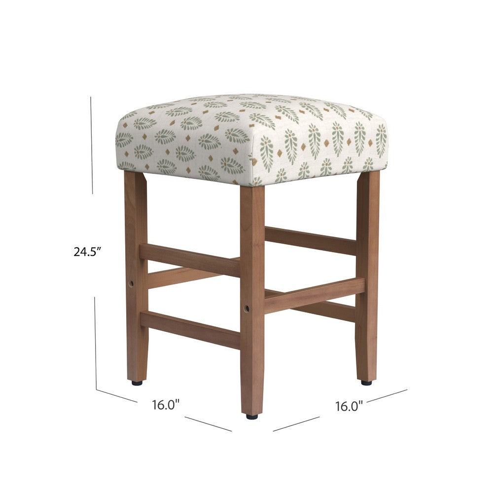 Benjara Mola Backless Counter Height Stool, Honey Brown And White Medallion