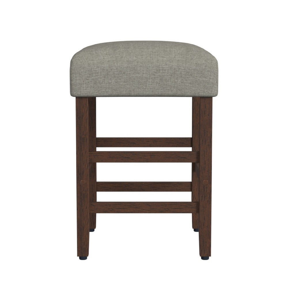 Benjara Mola Backless Counter Height Stool, Gray Polyester Seat, Walnut Brown