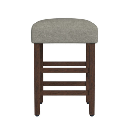 Benjara Mola Backless Counter Height Stool, Gray Polyester Seat, Walnut Brown