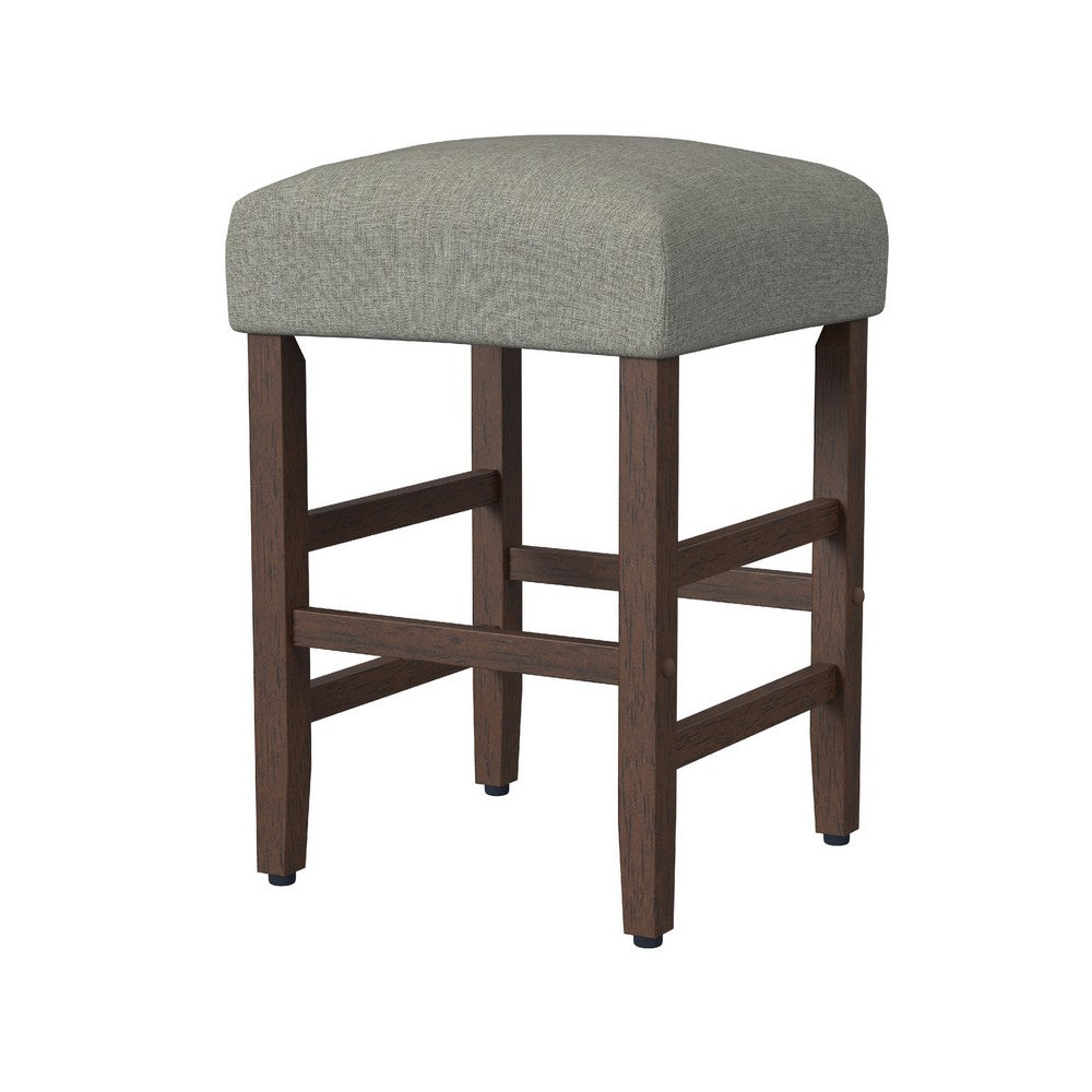 Benjara Mola Backless Counter Height Stool, Gray Polyester Seat, Walnut Brown