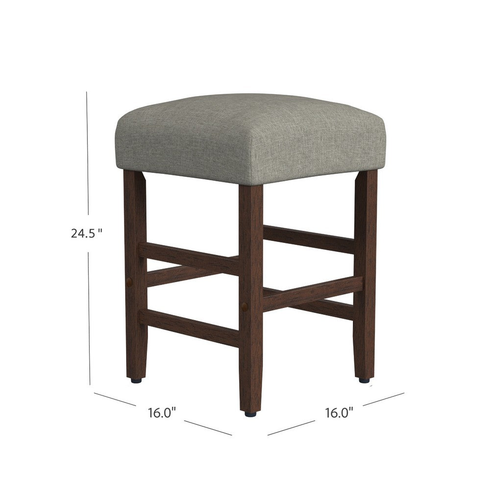 Benjara Mola Backless Counter Height Stool, Gray Polyester Seat, Walnut Brown