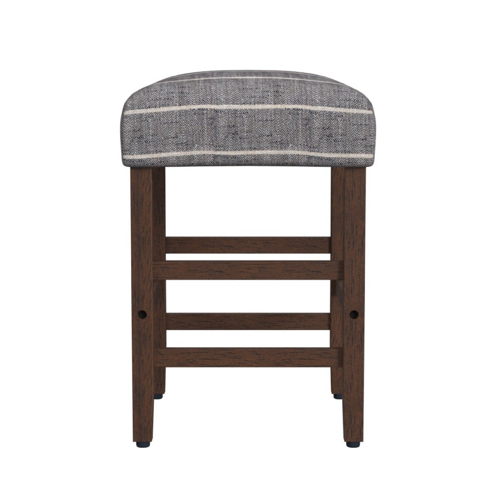 Benjara Mola Backless Counter Height Stool, Navy Blue Striped Polyester, Brown