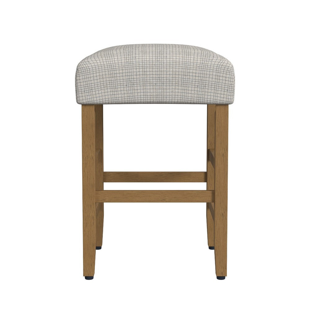 Benjara Mola Backless Counter Height Stool, Cream Green Pattern, Honey Brown
