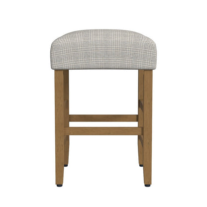 Benjara Mola Backless Counter Height Stool, Cream Green Pattern, Honey Brown