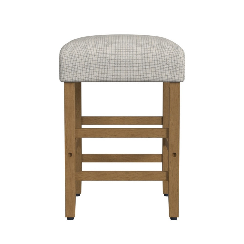 Benjara Mola Backless Counter Height Stool, Cream Green Pattern, Honey Brown