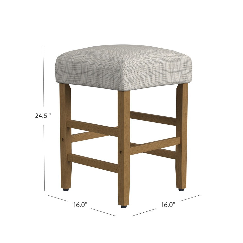 Benjara Mola Backless Counter Height Stool, Cream Green Pattern, Honey Brown