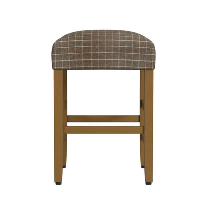 Benjara Mola Backless Counter Height Stool, Window Pane Pattern Seat, Brown