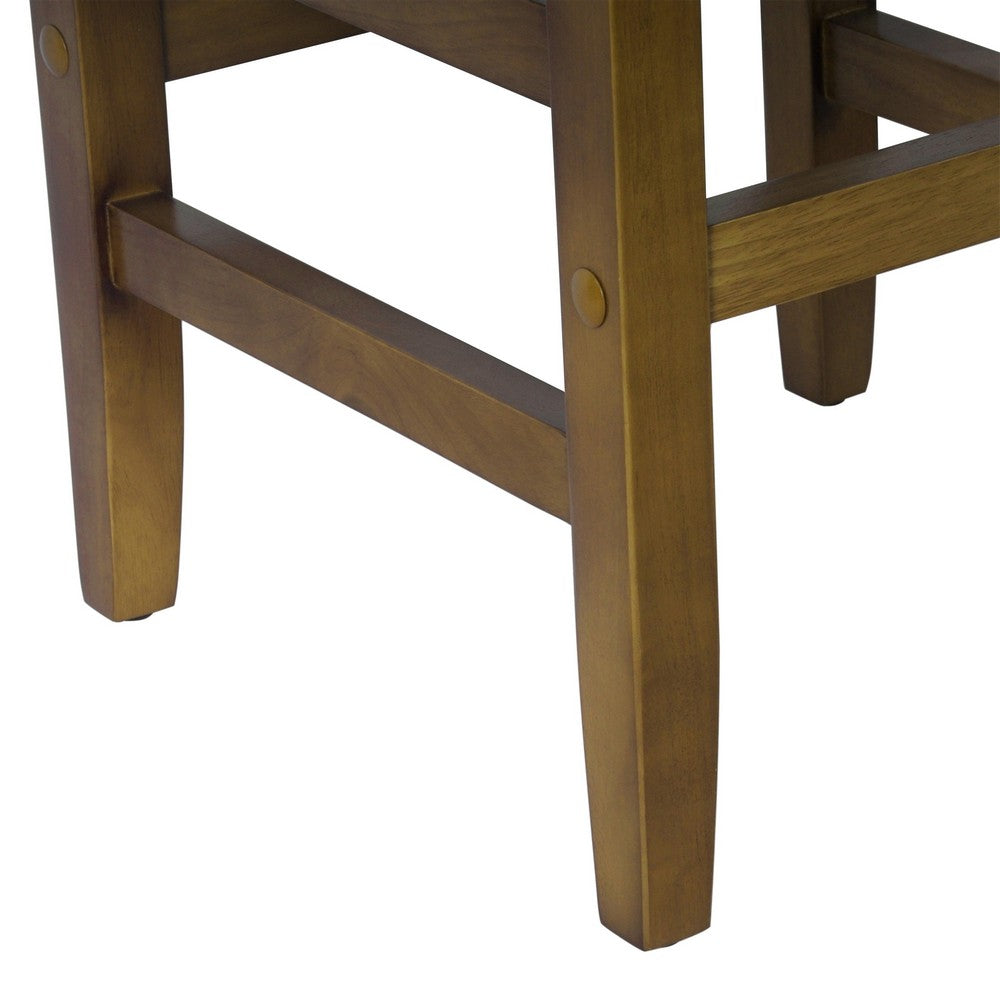 Benjara Mola Backless Counter Height Stool, Window Pane Pattern Seat, Brown