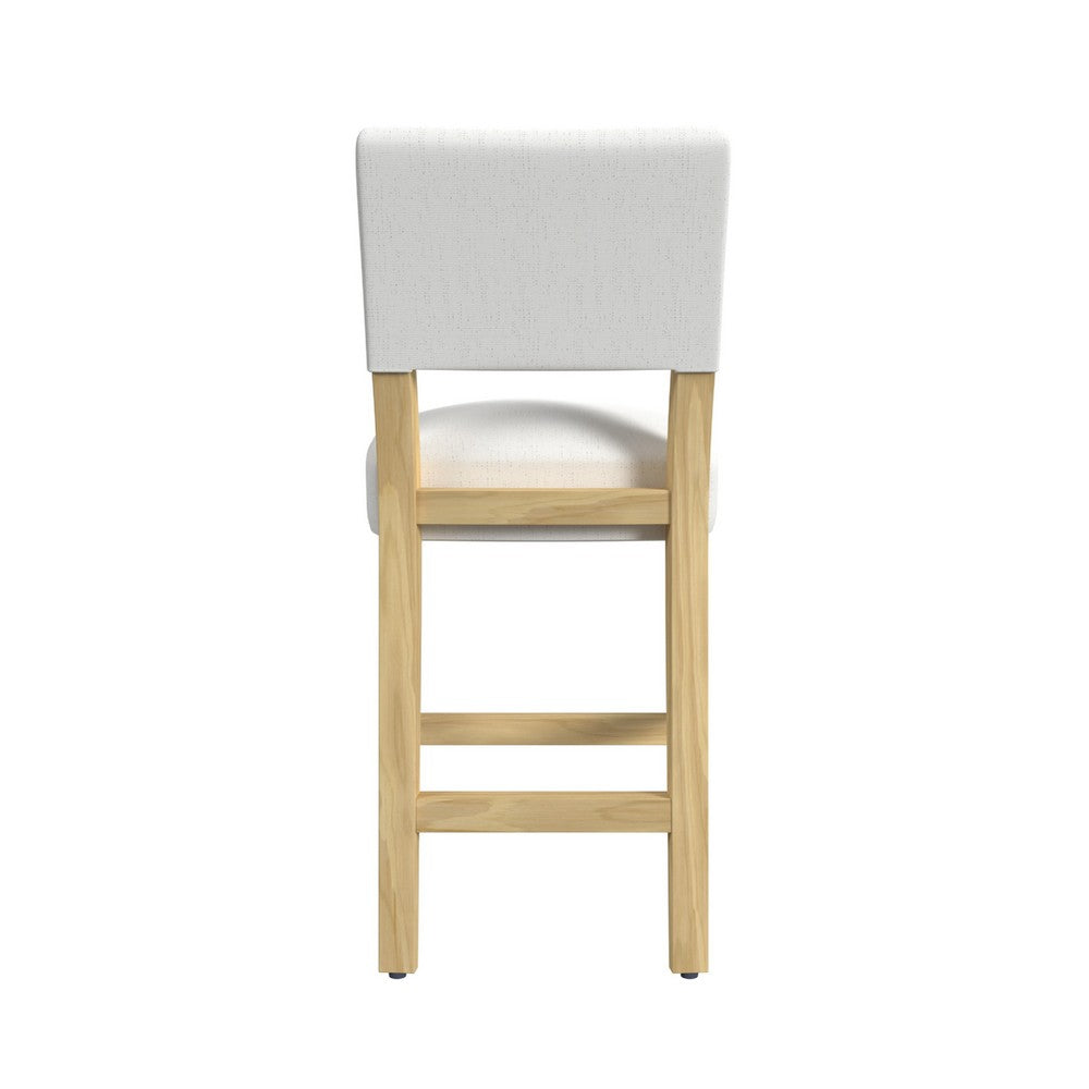 Benjara Bowo Counter Stool Chair, White Fabric Seat, Brown Hardwood Legs