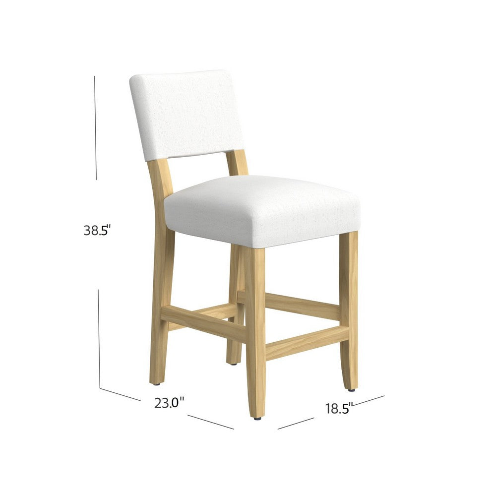 Benjara Bowo Counter Stool Chair, White Fabric Seat, Brown Hardwood Legs