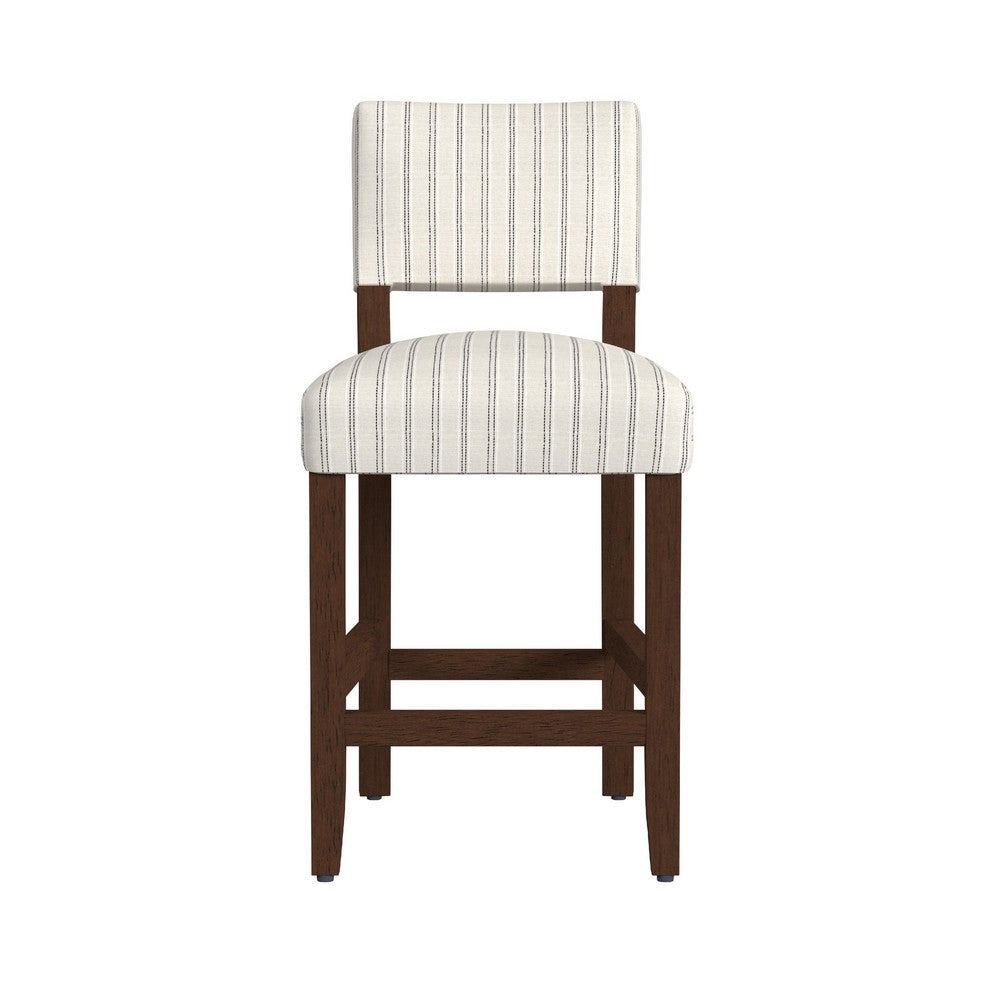 Benjara Bowo Counter Stool Chair, Cream And Black Stripes, Brown Hardwood Legs