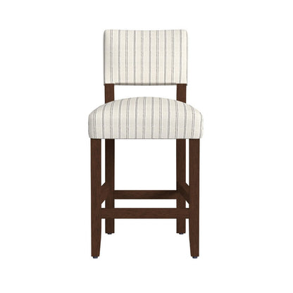 Benjara Bowo Counter Stool Chair, Cream And Black Stripes, Brown Hardwood Legs