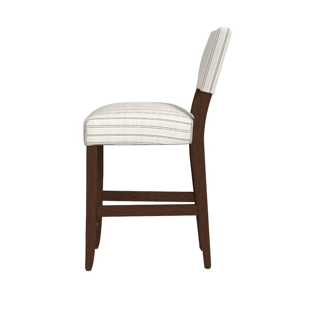 Benjara Bowo Counter Stool Chair, Cream And Black Stripes, Brown Hardwood Legs