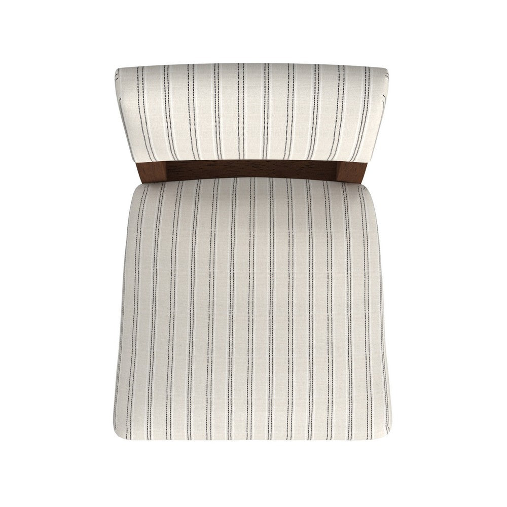 Benjara Bowo Counter Stool Chair, Cream And Black Stripes, Brown Hardwood Legs