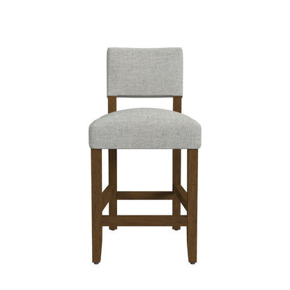 Benjara Bowo Counter Stool Chair, Gray Woven Fabric, Brown Hardwood Legs