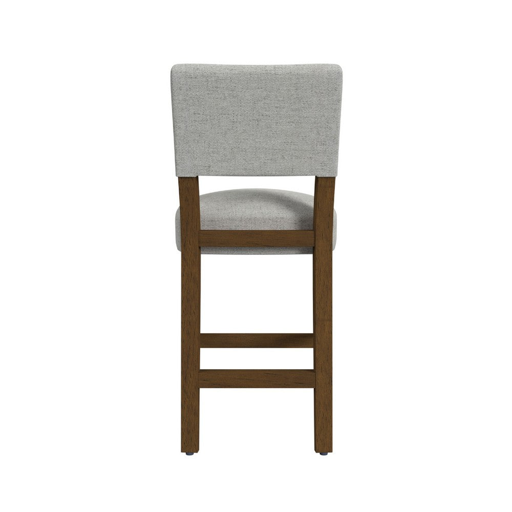 Benjara Bowo Counter Stool Chair, Gray Woven Fabric, Brown Hardwood Legs