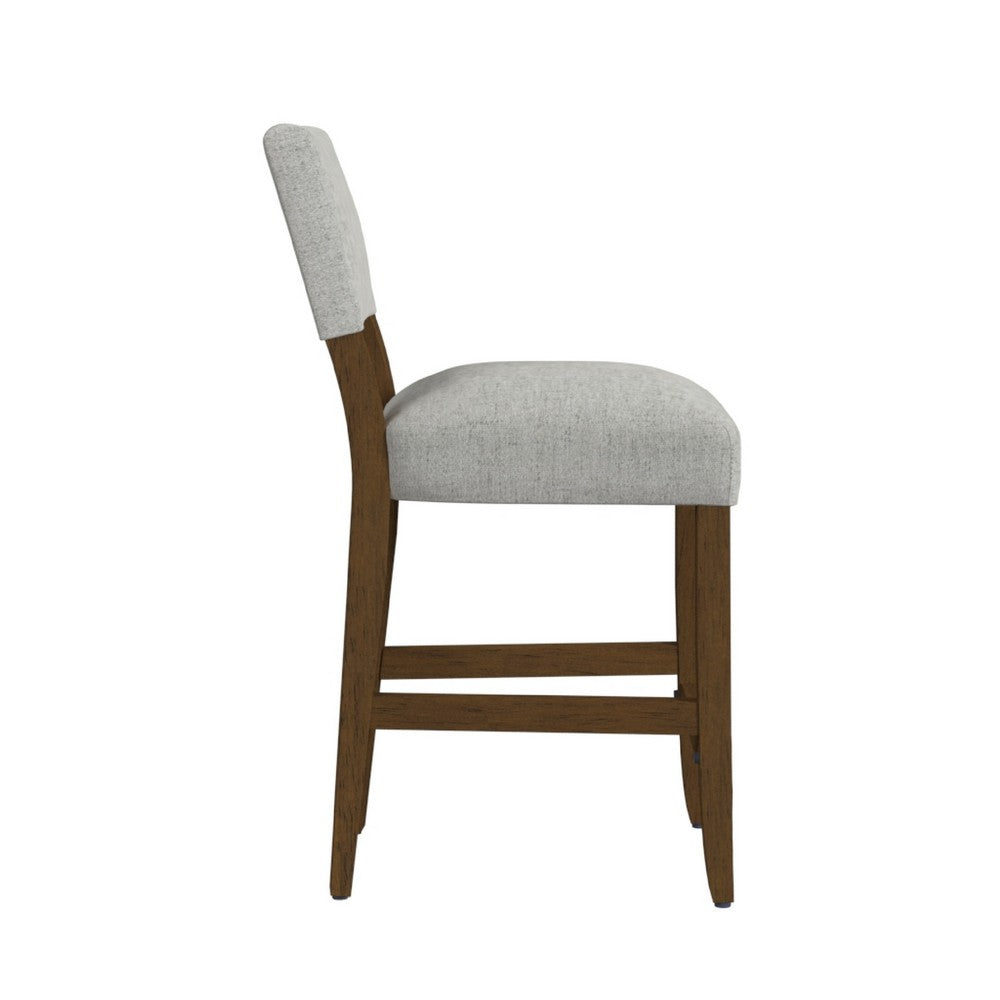 Benjara Bowo Counter Stool Chair, Gray Woven Fabric, Brown Hardwood Legs