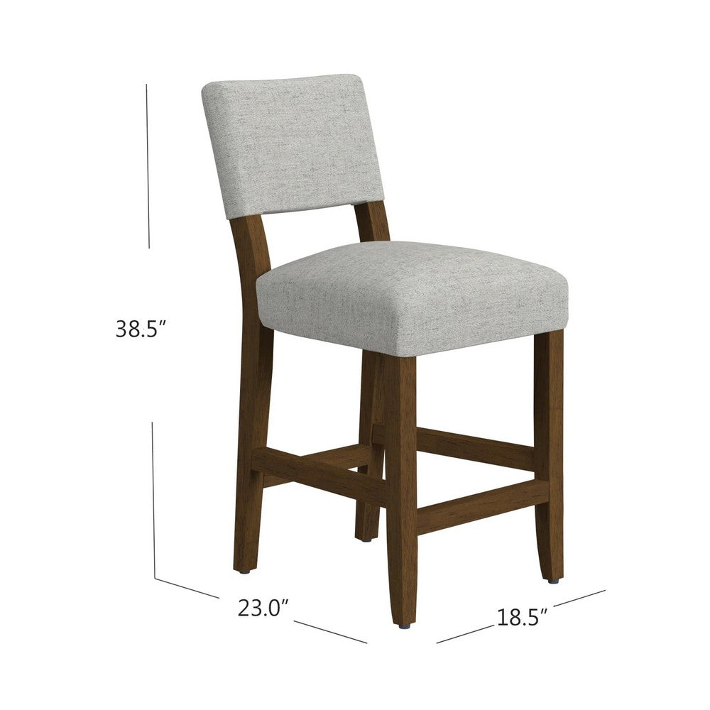 Benjara Bowo Counter Stool Chair, Gray Woven Fabric, Brown Hardwood Legs