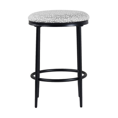 Benjara Nion Backless Counter Stool, Black Metal Legs, Gray Diamond Pattern