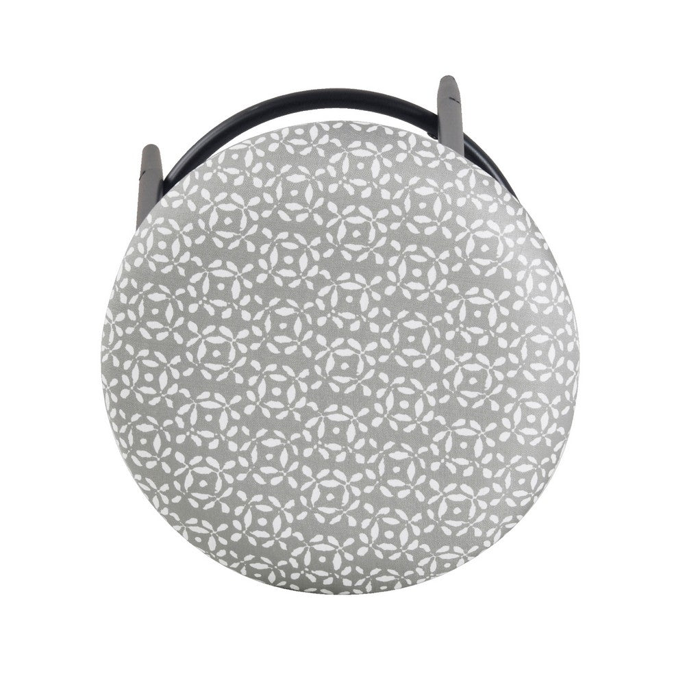 Benjara Nion Backless Counter Stool, Black Metal Legs, Gray Diamond Pattern