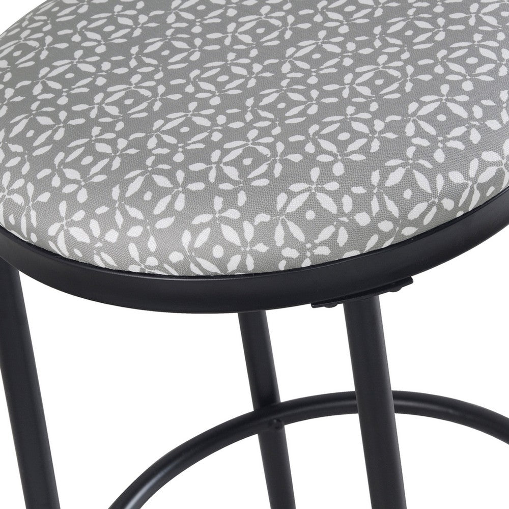 Benjara Nion Backless Counter Stool, Black Metal Legs, Gray Diamond Pattern