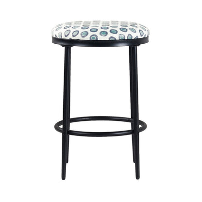 Benjara Nion Backless Counter Height Stool, Black Metal, White Medallion Print