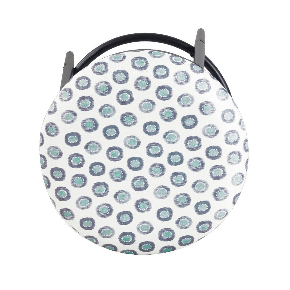Benjara Nion Backless Counter Height Stool, Black Metal, White Medallion Print