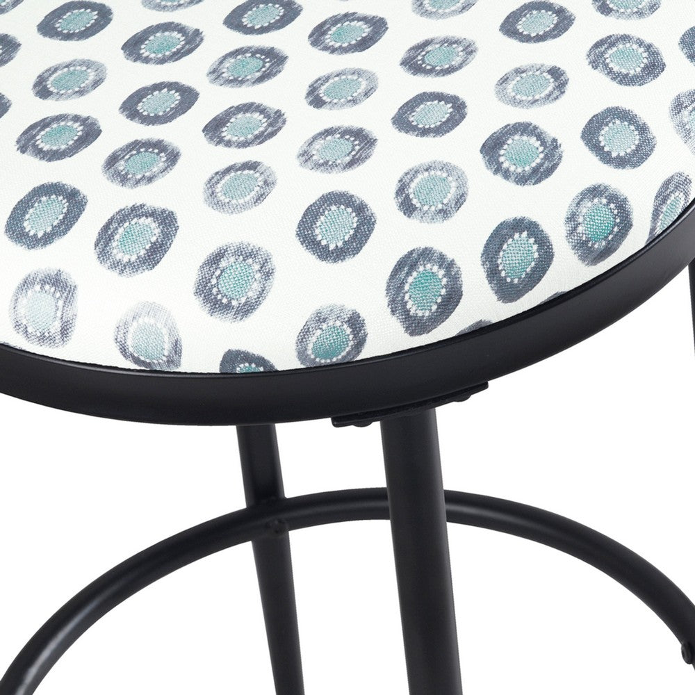 Benjara Nion Backless Counter Height Stool, Black Metal, White Medallion Print