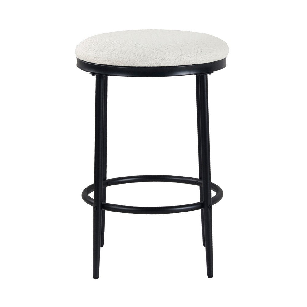 Benjara Nion Backless Counter Height Stool, Black Metal Legs, Cream Polyester