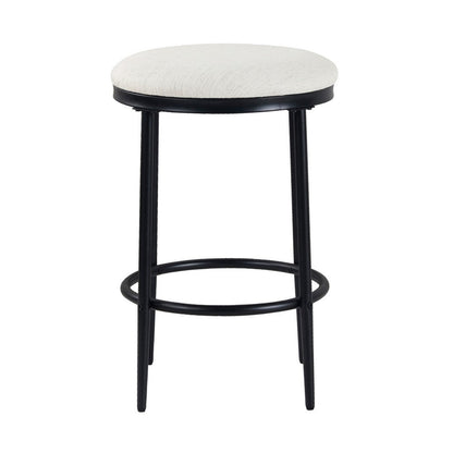 Benjara Nion Backless Counter Height Stool, Black Metal Legs, Cream Polyester