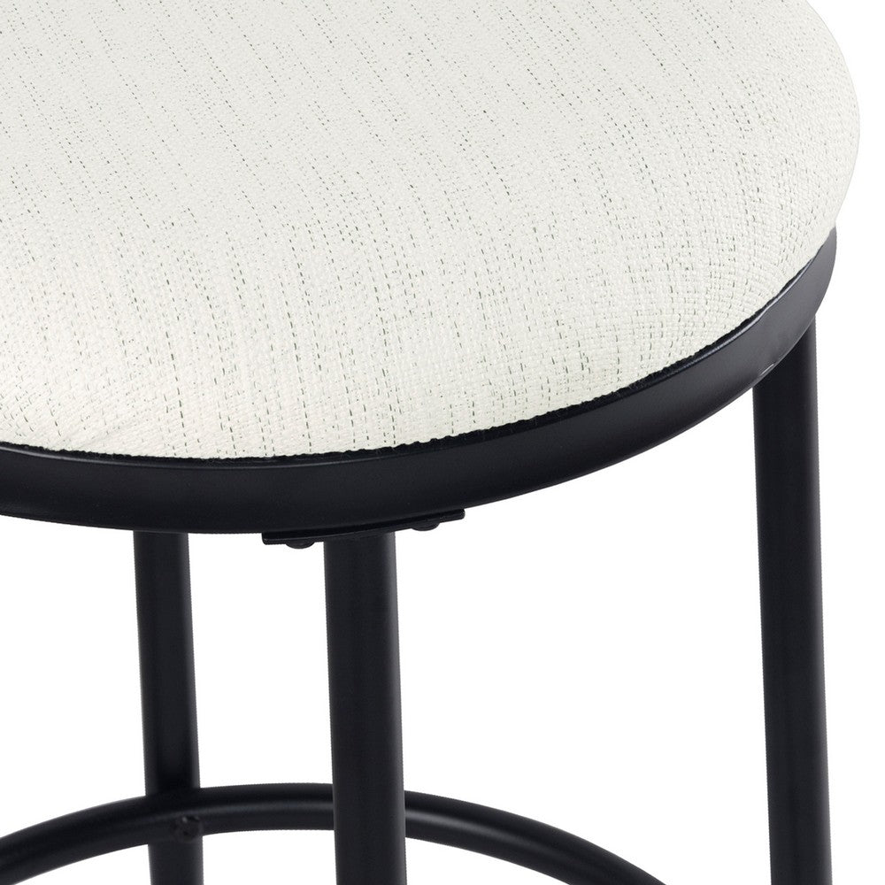 Benjara Nion Backless Counter Height Stool, Black Metal Legs, Cream Polyester